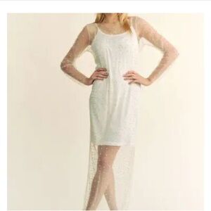 Davi & Dani Mesh Woman’s White Pearl & Rhinestone with Inner Dress Size Large